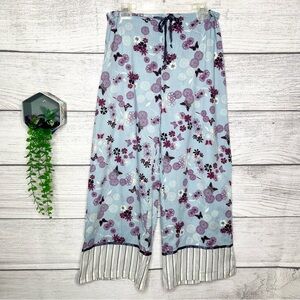 Hot Milk Blue & Purple Butterfly Floral Wide-Leg Cotton Pajama Pants Size Large